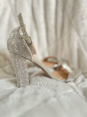 Women's Prom/Event Silver Rhinestone Block Heel Sandals